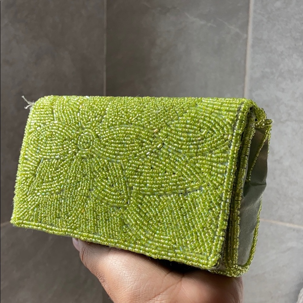 VINTAGE. Beaded clutch/cross body! Lime Green
